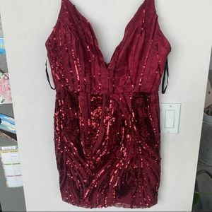 Red New Year’s Eve sequined dress